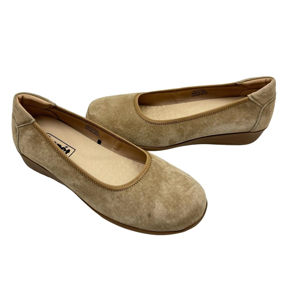 Propet Women's Yara Natural Buff Suede Leather Wedge Slip on Ballet Flats